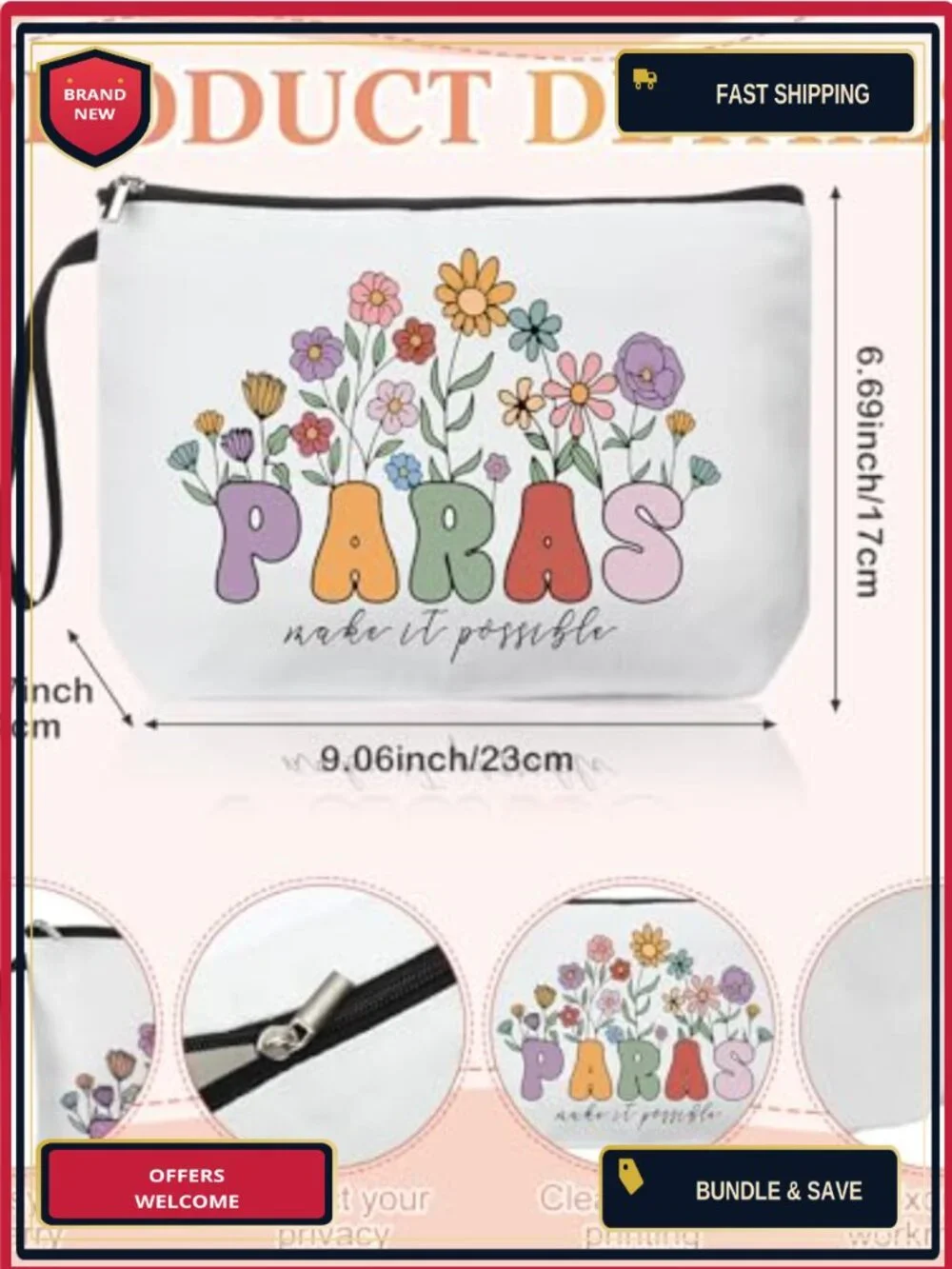 Canvas Makeup Bag with Glass Cup and Keychain Gift Set